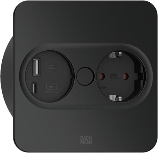 Bachmann Priză Electrică Mortice Simplă cu 2 Porturi USB Neagră