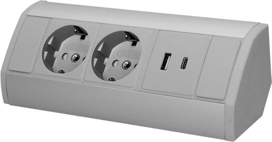 Orno Διπλή Εξωτερική Πρίζα Ρεύματος με 2 Θύρες USB Γκρι