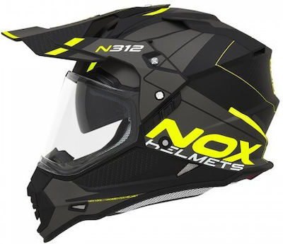 Nox N312 Drone Yellow / Black Checkmate Cască de motocicletă Motocross ECE 22.06 cu vizor solar