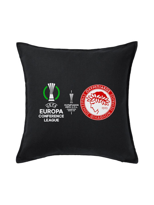 Koupakoupa Sofa Cushion Olympiacos Uefa Europa Conference League Champion 2023/24 from 100% Cotton Black 50x50cm.