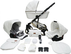 Mikrus Adjustable 3 in 1 Baby Stroller Suitable for Newborn White Eco Leather Black Frame 14kg