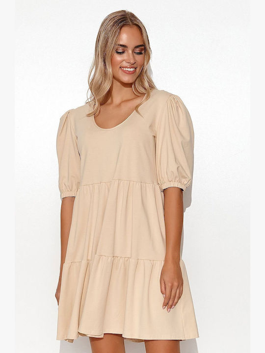 Makadamia Kleid mit Rüschen Beige