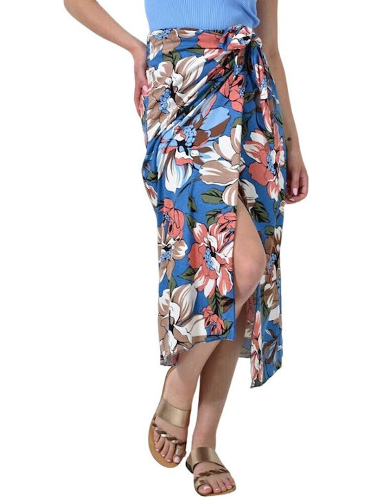 Potre Maxi Rock Umschlag Blumen Blue