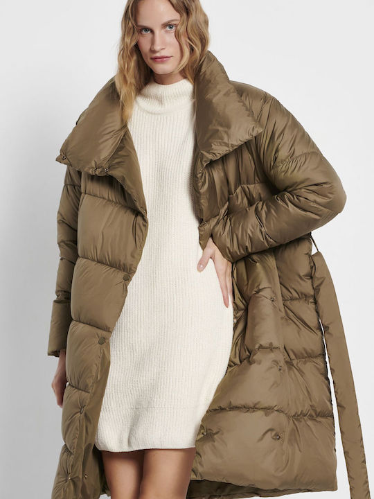 Funky Buddha Kurz Damen Puffer Jacke für Winter Khaki