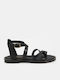 Leather Women's Flat Sandals in Black Color