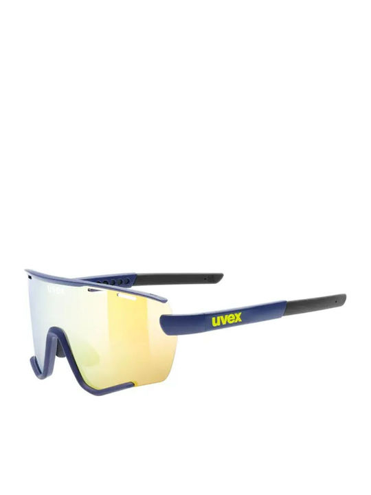 Uvex Sportstyle Men's Sunglasses with Blue Plastic Frame and Yellow Mirror Lens S5330044416