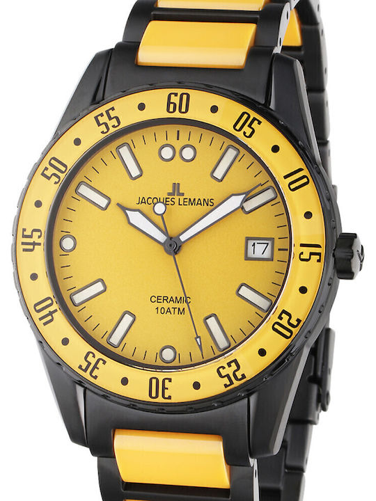 Jacques Lemans Liverpool Men's Watch 42mm Battery with Black Ceramic Bracelet