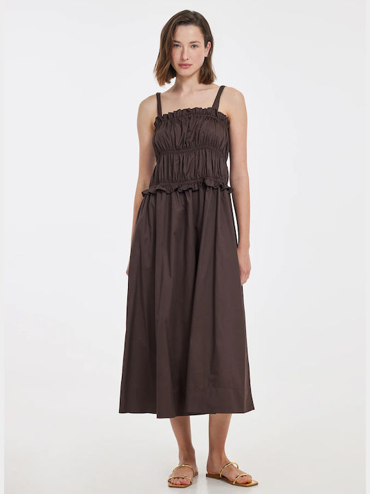 Devotion Maxi Dress with Ruffle Brown