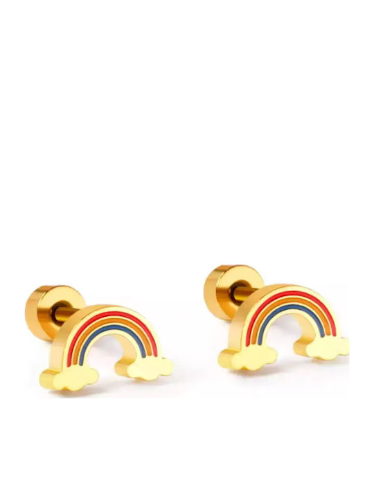 Hypoallergenic Kids Earrings Rainbow Steel 316l Gold Bode 02402
