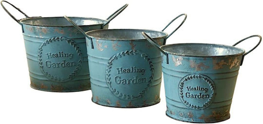 Trademarkt Metal Plant Pot Turquoise 16.5x13x12cm Set of 3