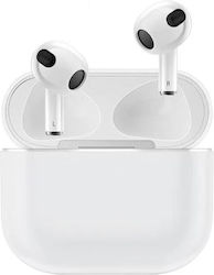 White Pods 3 Earbud Bluetooth Handsfree Ακουστικά με Θήκη Φόρτισης Λευκά