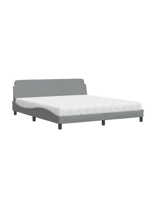 Κρεβάτι King Size Επενδυμένο με Ύφασμα Ανοιχτό Γκρι με Τάβλες & Στρώμα 180x200cm