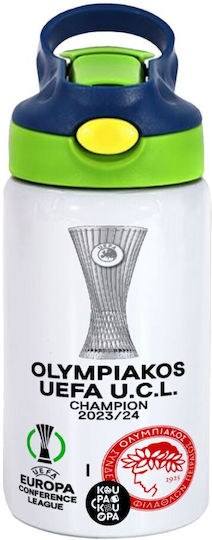 Olympiacos Winner Uefa Europa Conference League Champion 2023/24 Kids Water Bottle Insulated Stainless Steel Safety Straw Green Blue 350ml