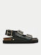 Leather Women's Flat Sandals Anatomic in Black Color