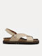 Leather Women's Flat Sandals Anatomic with Strap in Beige Color