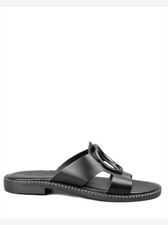 Leder Flache Sandalen für Damen in Schwarz Farbe
