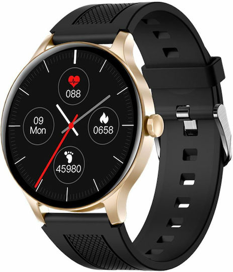 Aoke NY20 Smartwatch (Ροζ - Χρυσή κάσα / Μαύρο λουρί σιλικόνης)