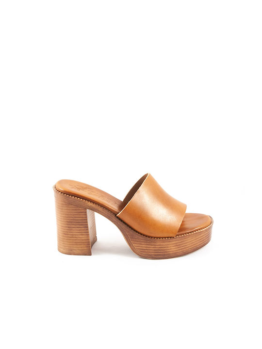 Sante Heel Leather Mules Tabac Brown