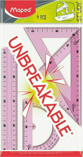 Maped Σετ 4 Γεωμετρικά Όργανα Πλαστικά Unbreakable Ροζ