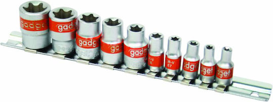 Gadget Tools Căpăcei Torx Lungi cu Patrat de Prindere 1/2", 3/8" Set 10buc