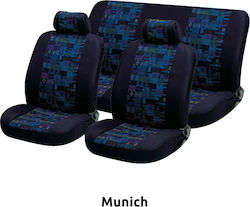 Autoline Car Seat Covers Set 6 Pieces Velvet Velour-Jacquard Munich Black / Blue