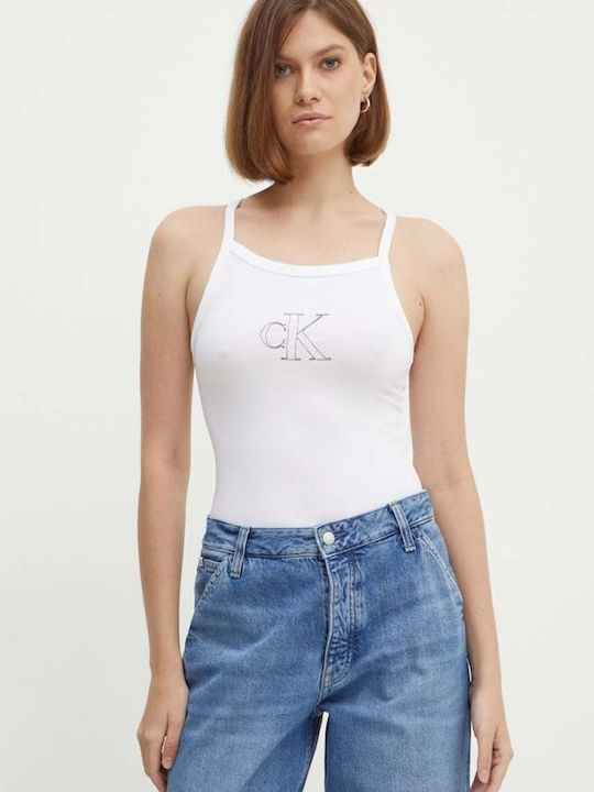 Calvin Klein Damen Bluse Baumwolle Ärmellos Bright White