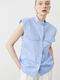 Sleeveless Women's Cotton Shirt Light Blue