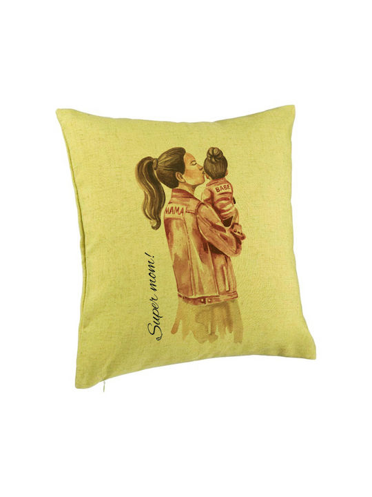 Decorative Pillow Super Mom & Babe Model 40x40 Cm Green Removable Cover Piping