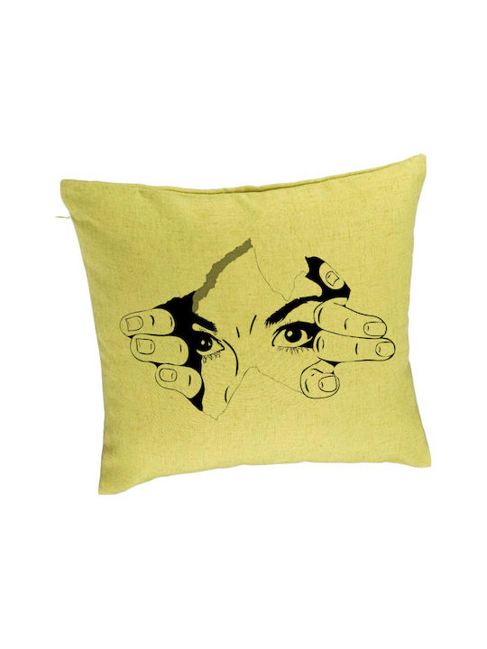 Decorative Pillow Model I See You 40x40 Cm Green Removable Cover Piping