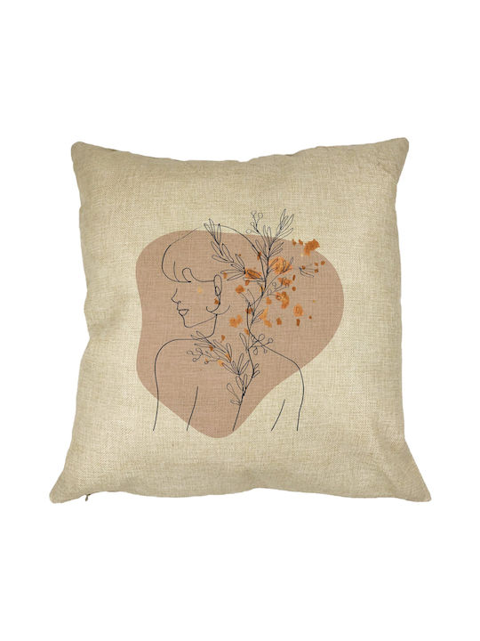 Decorative Pillow Cover Woman Flowers 40x40 Cm Removable Cover Ruffle