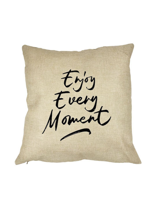 Decorative Pillow Enjoy Every Moment 40x40 Cm Removable Cover Piping