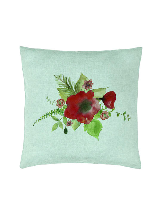 Decorative Pillow Floral Pattern 40x40 Cm Mint Green Removable Cover Piping
