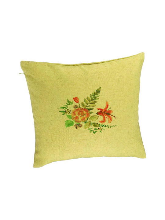 Decorative Cushion Floral Model 40x40 Cm Green Removable Cover Piping