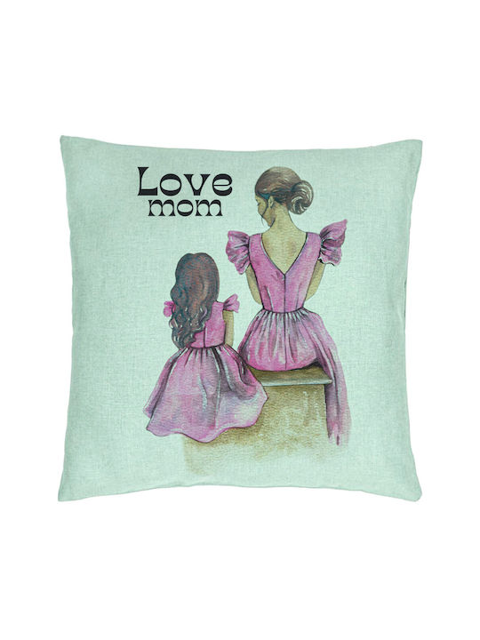 Decorative Pillow Love Mom Model 40x40 Cm Mint Green Removable Cover Piping
