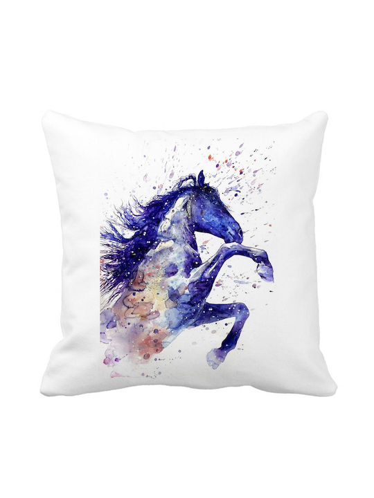 Square Decorative Pillow Colorful Horse 40x40 Cm White Matte Removable Cover Piping