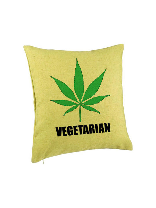 Decorative Pillow Vegetarian Model 40x40 Cm Green Removable Cover Piping