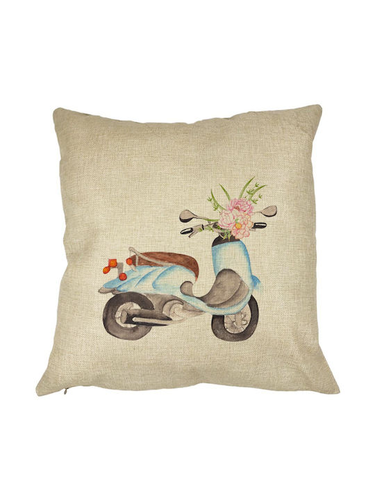 Decorative Square Pillow Flower Bike 40x40 Cm Removable Cover Piping