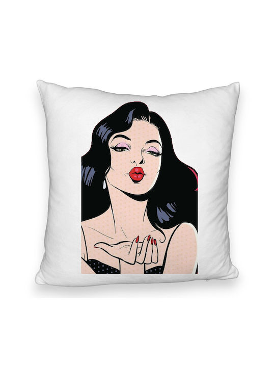 Fluffy Decorative Cushion Vintage Pop Art Model 40x40 Cm White Removable Cover Piping