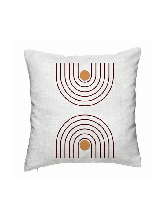 Decorative Pillow Abstract Lines Model 40x40 Cm Dirty White Removable Cover Piping