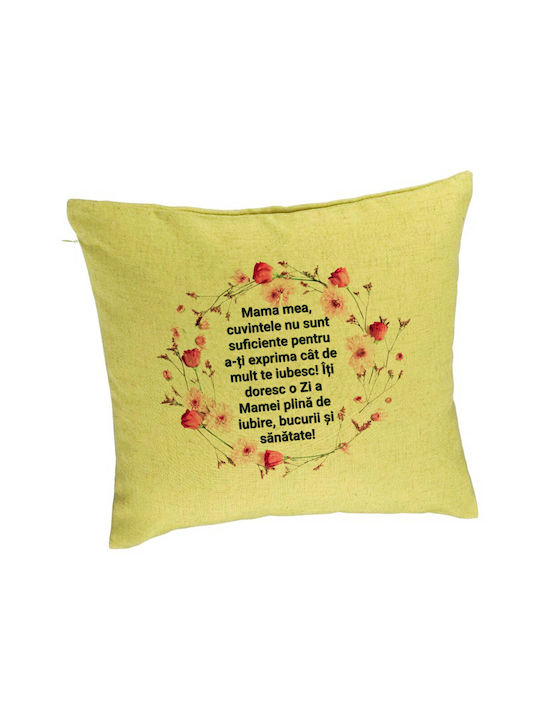 Decorative Cushion Model Pattern Mom Text 40x40 Cm Green Removable Cover Piping