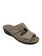 Leather Women's Flat Sandals in Beige Color