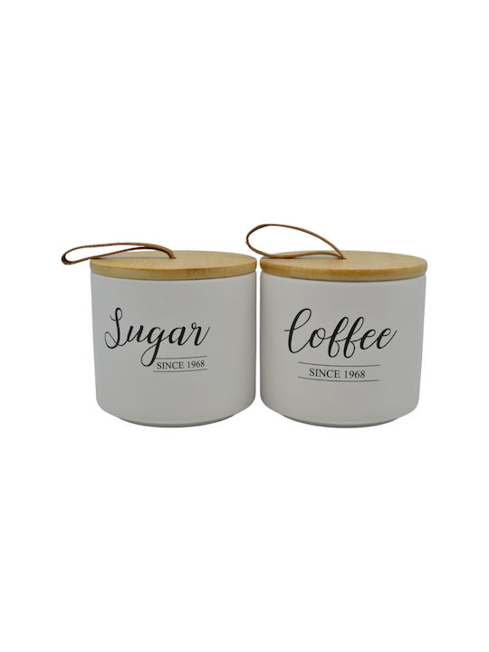 Ankor Βάζο για Ζάχαρη / Καφέ με Καπάκι Κεραμικό Λευκό 10.4x10.4x10cm