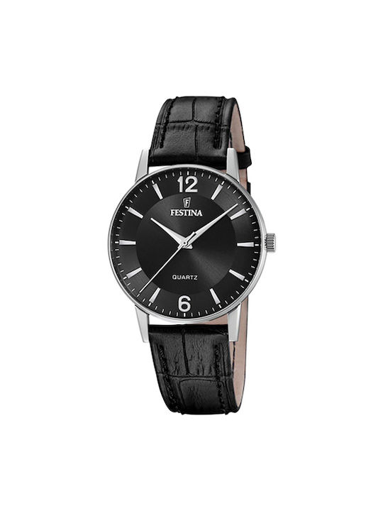Festina Watch with Black Leather Strap