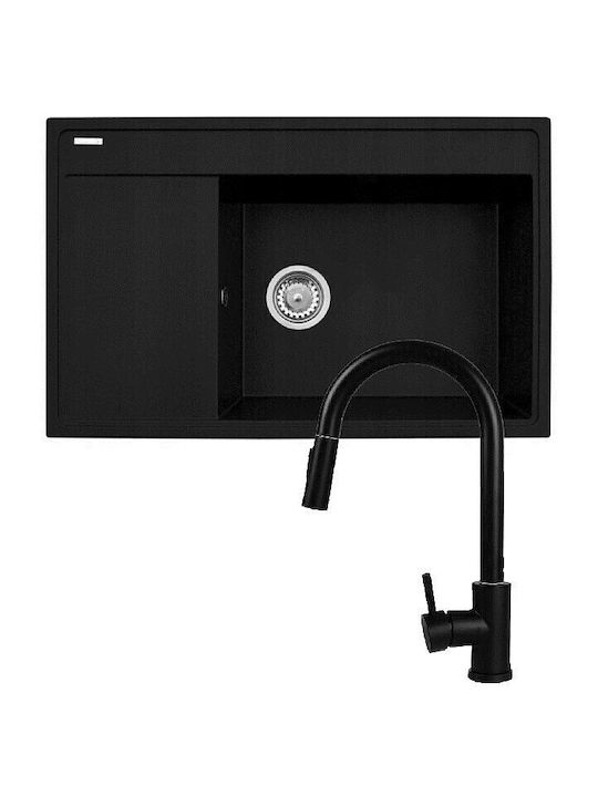 Pyramis Camea Drop-In Küchenspüle aus Flüssigem Granit mit Wasserhahn M79xP50cm Schwarze