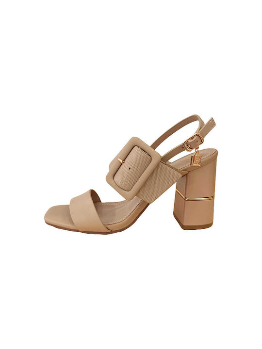 Laura Biagiotti Synthetic Leather Women's Sandals Beige with Chunky High Heel