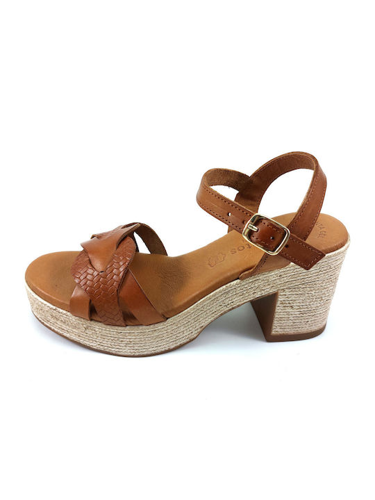 Eva Frutos Leather Sandals Tabac Brown