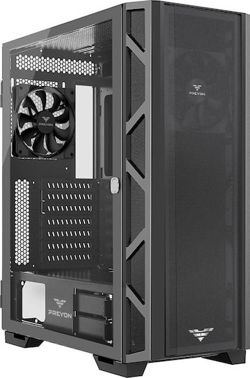 Preyon Nest Meshy Gaming Midi-Turm Computergehäuse mit Seitenfenster Schwarz