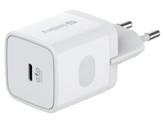Sandberg Incarcător Fără Fir Cu Port USB-C 20W Livrarea Energiei Alb