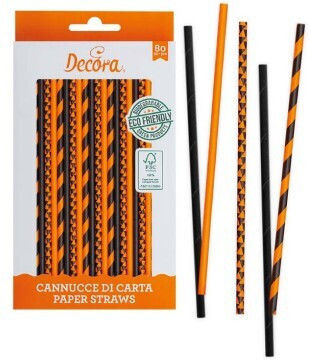 Orange & Schwarze Halloween biologisch abbaubare Trinkhalme 80 Stück/4 Designs Decora D 6 X 210mm