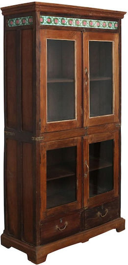 Bodenstehend Wohnzimmer Vitrine aus Massivholz mit Glas Teak 101x43x182cm